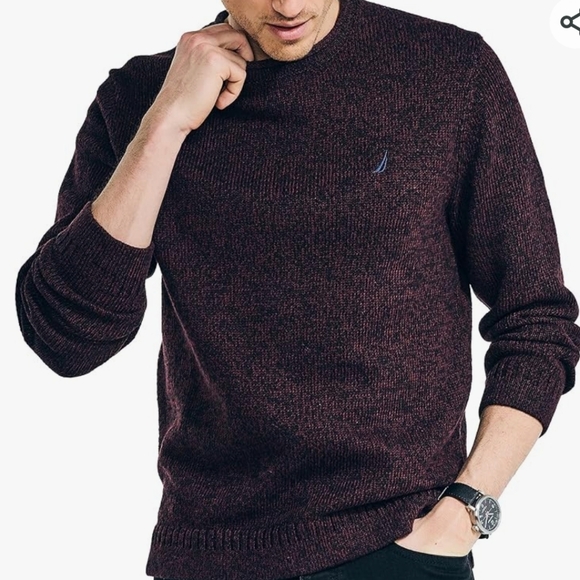 Nwt Mens Nautica rolled crewneck shipwreck Burgundy Black Twill Sweater … - Picture 1 of 9
